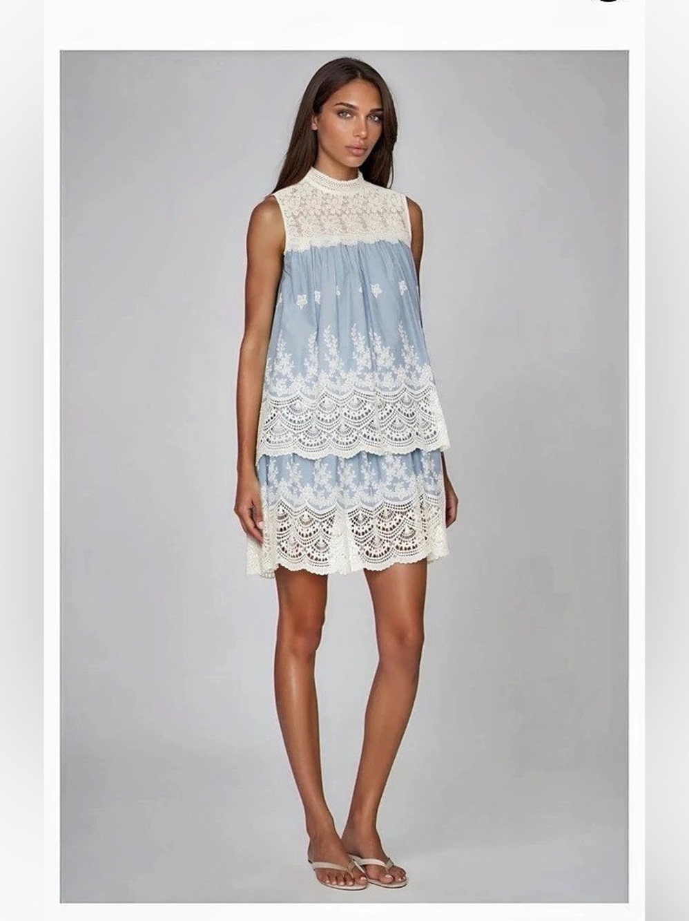 Innovare Denim Kallima Lace Floral Cutout Mini Dress in Blue Size S